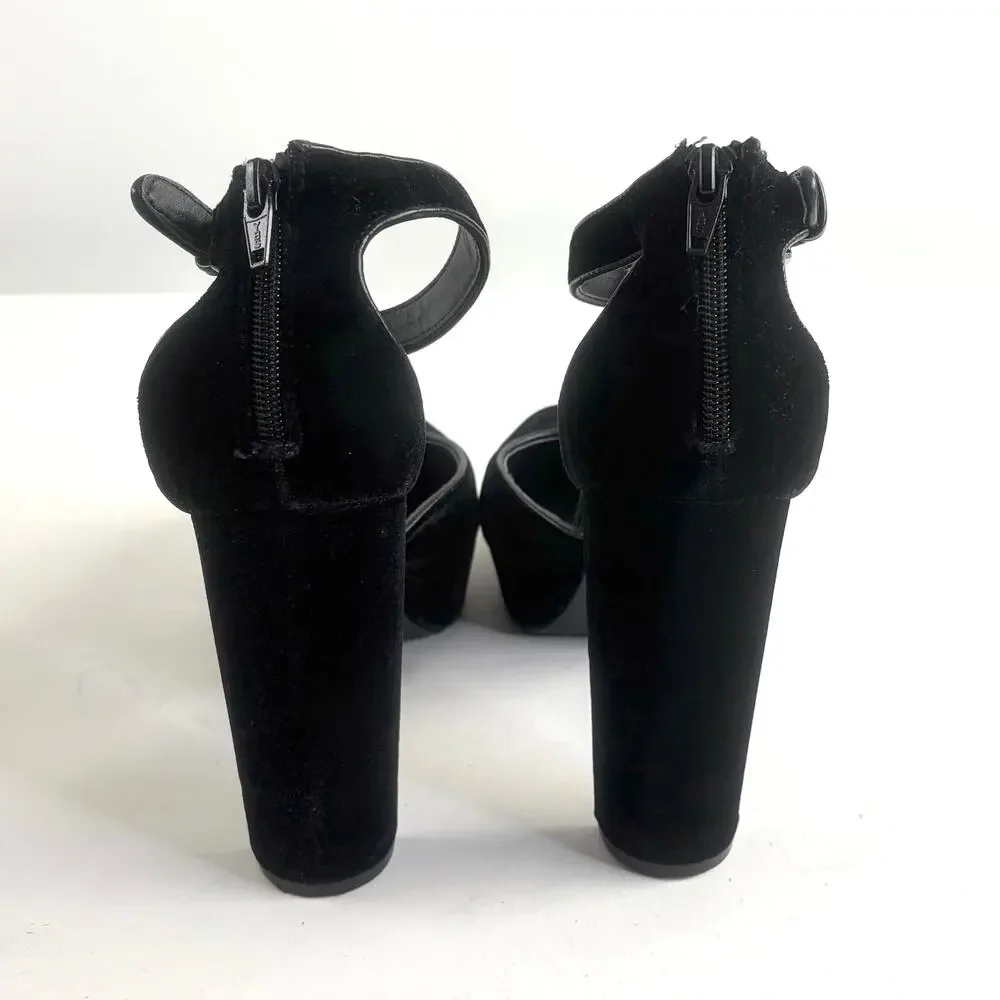 DV Target Black Velvet Platform Pumps Block Heel Ankle Strap Size 10
